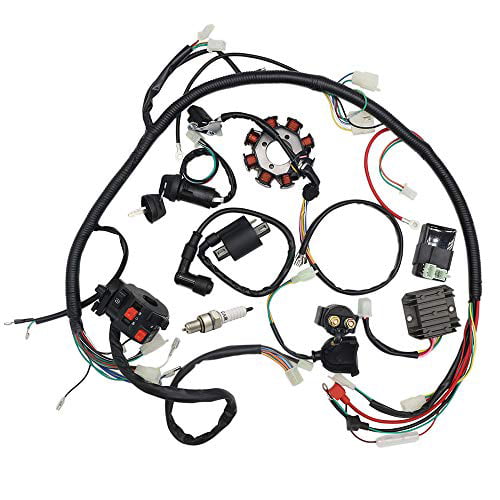 Soosee Complete Wiring Harness kit Wire Loom Electrics Stator Coil CDI for ATV Quad 4 Four Wheelers 150CC 200CC 250CC Go Kart Dirt Pit Bikes 